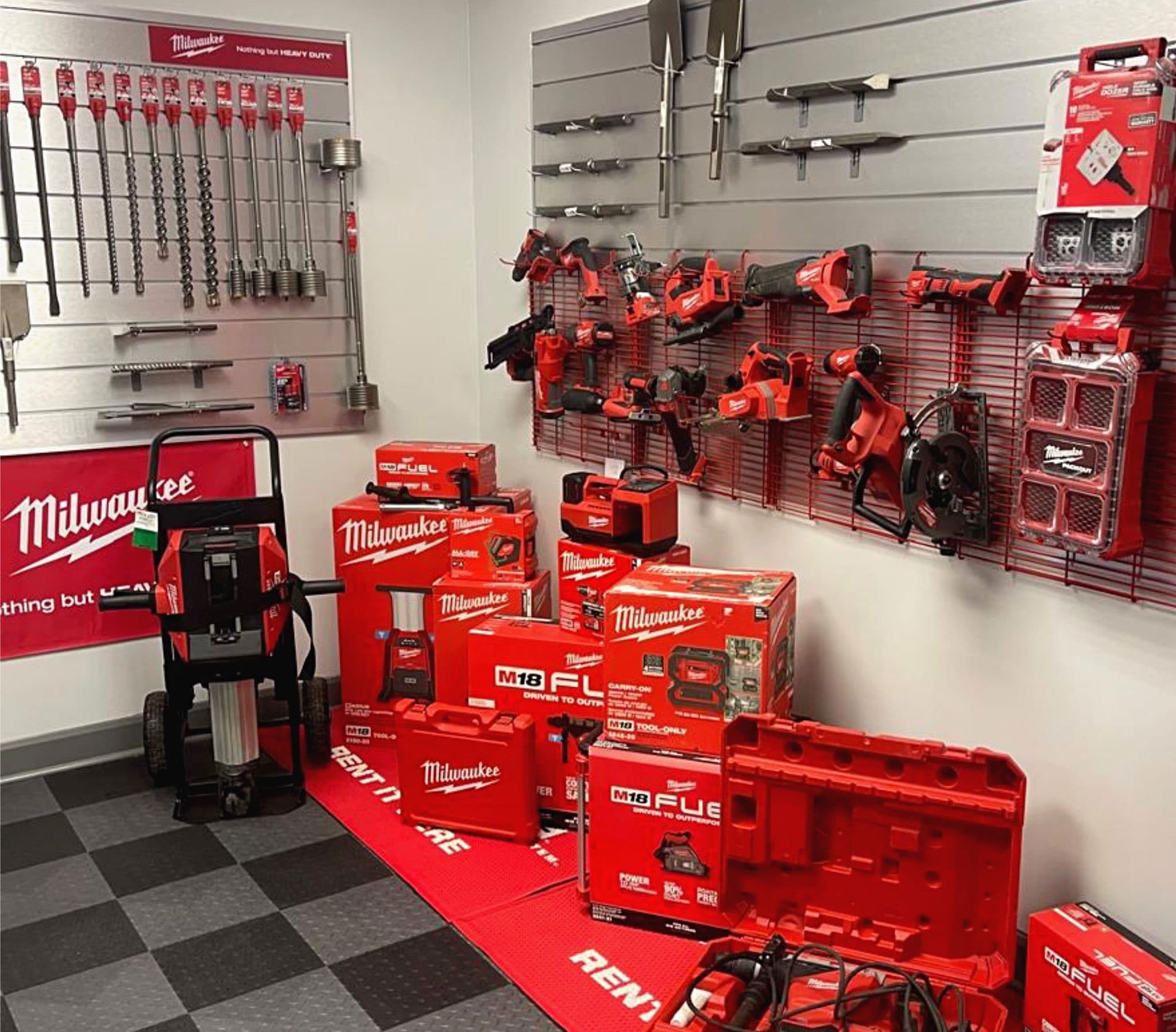 Milwaukee tool wall at the Econorent storefront